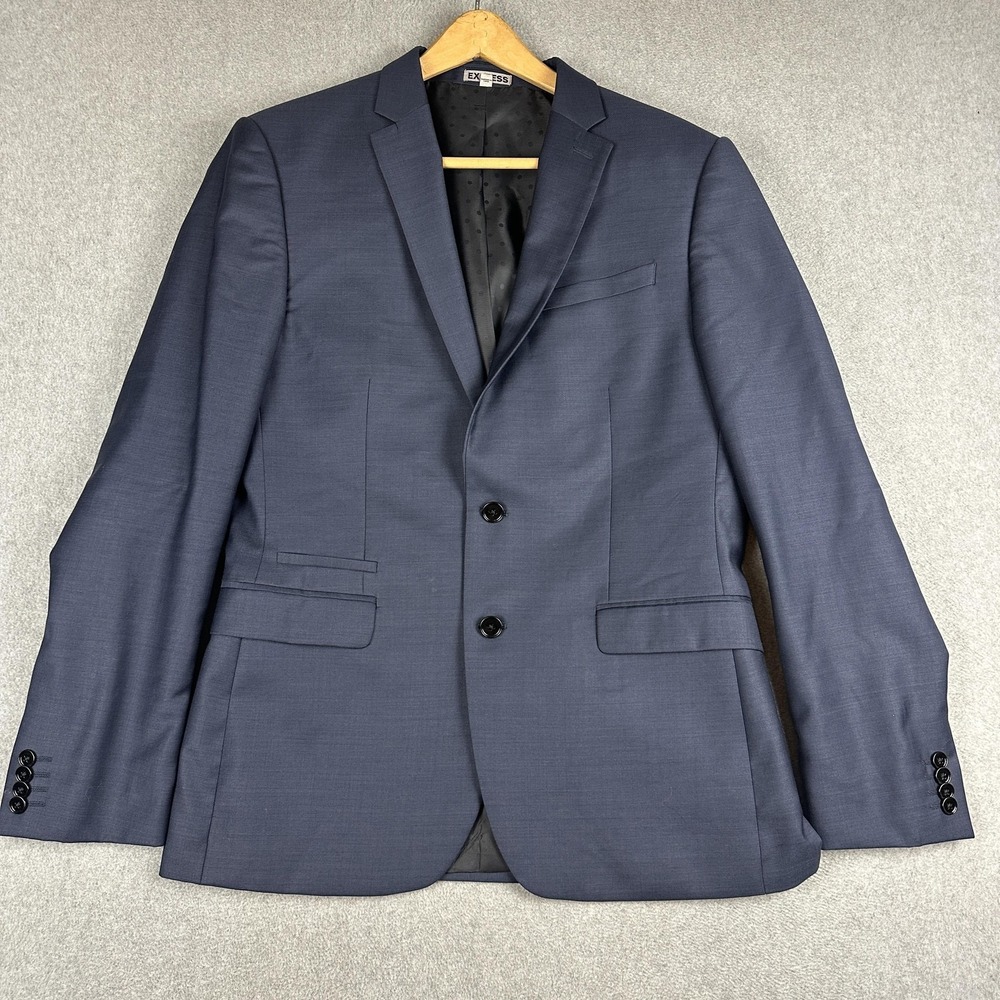 Express Suit Jacket Mens 40R Blue Photographer Slim Fit 2 Button Notch Lapel